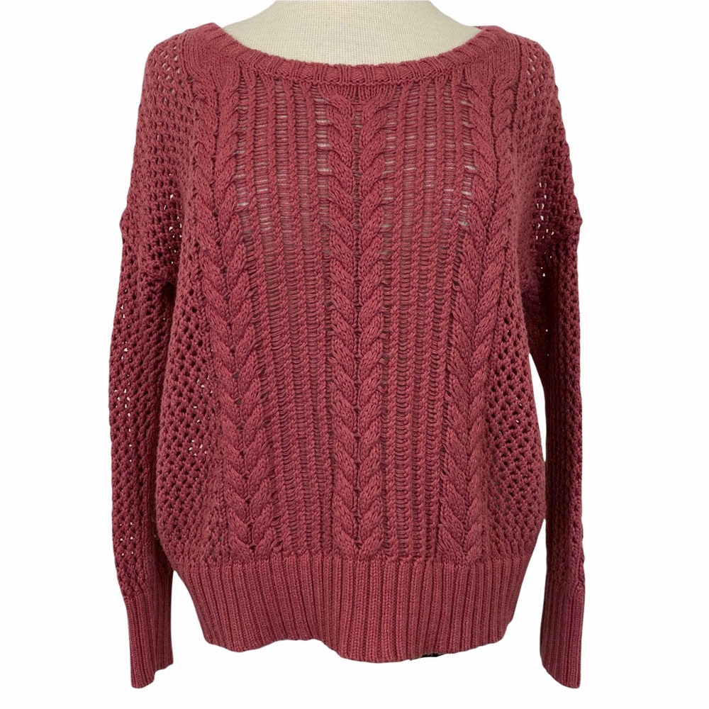 AMERICAN EAGLE Mixed Stitch Sweater in Dark Rose